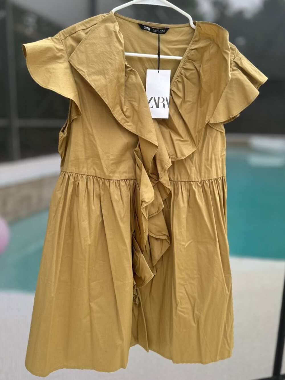 Zara Mustard Yellow Ruffle Mini Dress Size S NWT